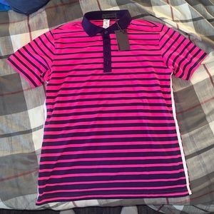 G/FORE Pink and Purple Striped Polo Shirt